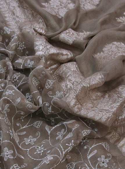 Banarasi chiffon saree grey shade with allover chikankari work and silver zari woven border - {{ collection.title }} by Prashanti Sarees