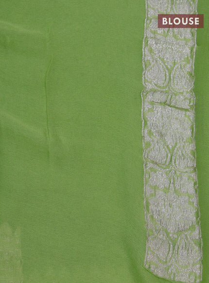 Banarasi chiffon saree light green with allover chikankari work and silver zari woven border - {{ collection.title }} by Prashanti Sarees