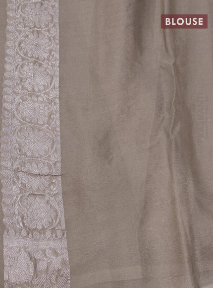 Banarasi chiffon saree pastel grey with allover chikankari work and silver zari woven border - {{ collection.title }} by Prashanti Sarees