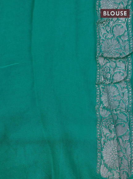 Banarasi chiffon saree teal blue shade with allover chikankari work and silver zari woven border - {{ collection.title }} by Prashanti Sarees