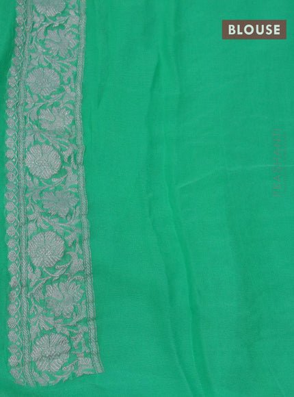 Banarasi chiffon saree teal green with allover chikankari work and silver zari woven border - {{ collection.title }} by Prashanti Sarees