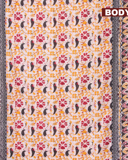 Banarasi cotton saree off white and black with allover floral prints and zari woven border - {{ collection.title }} by Prashanti Sarees