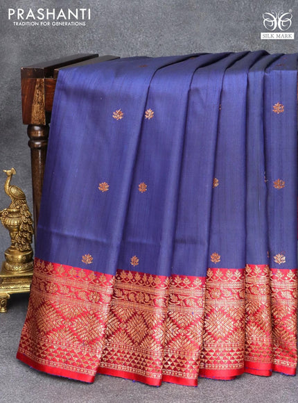 Banarasi handloom dupion saree blue and red with allover thread woven buttas and woven border - {{ collection.title }} by Prashanti Sarees