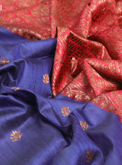 Banarasi handloom dupion saree blue and red with allover thread woven buttas and woven border - {{ collection.title }} by Prashanti Sarees