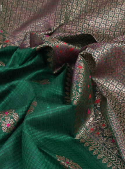 Banarasi handloom dupion saree green and red with thread & zari woven floral buttas and woven border - {{ collection.title }} by Prashanti Sarees