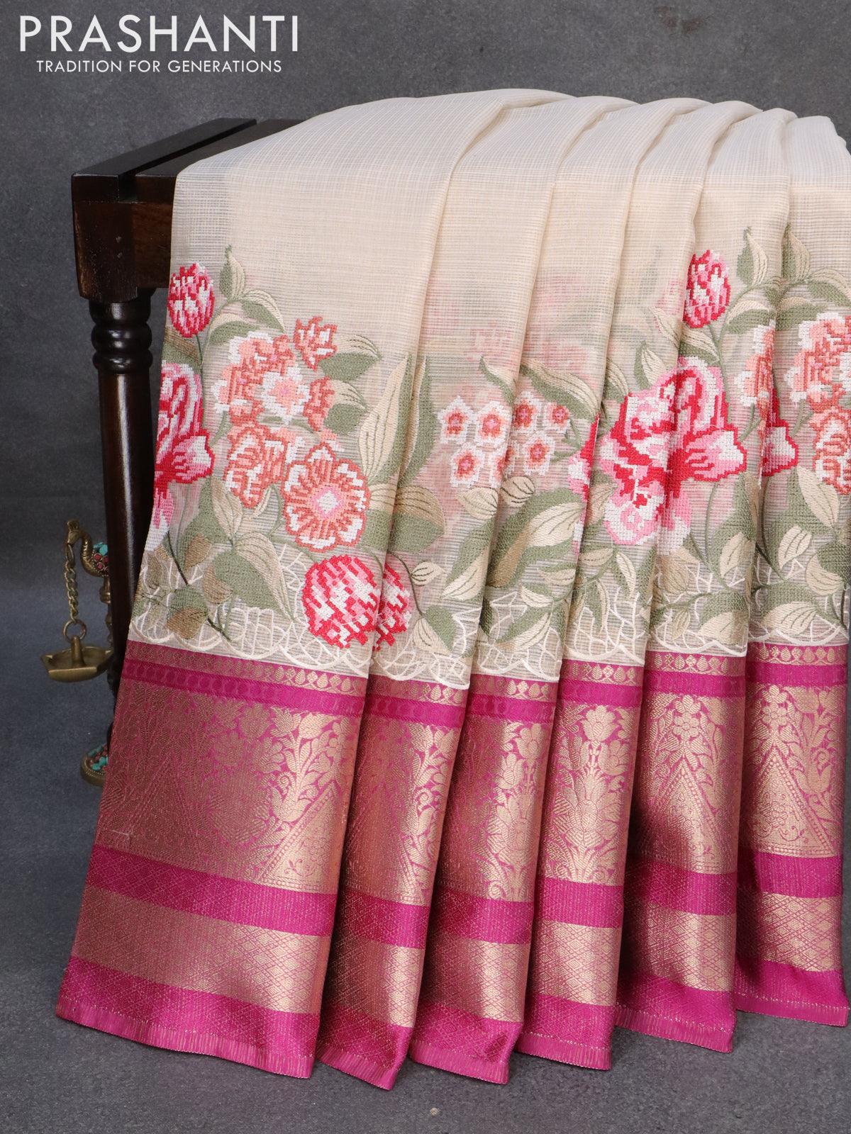 Beige Colour Tissue Saree with Mirror Work and Thread Embroidery – Label by  Saloni