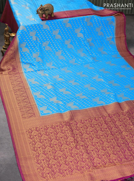 Banarasi semi crepe silk saree cs blue and purple with allover zari woven paisley butta weaves and long zari woven border - {{ collection.title }} by Prashanti Sarees