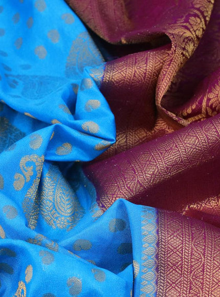 Banarasi semi crepe silk saree cs blue and purple with allover zari woven paisley butta weaves and long zari woven border - {{ collection.title }} by Prashanti Sarees