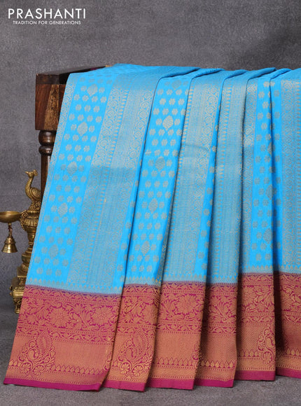 Banarasi semi crepe silk saree light blue and purple with allover zari weaves and zari woven border - {{ collection.title }} by Prashanti Sarees