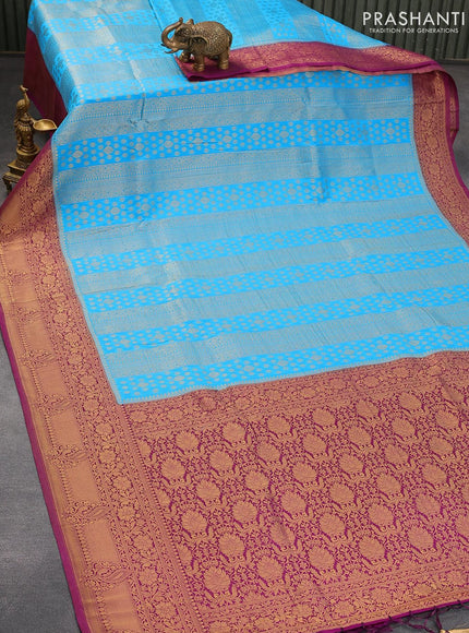 Banarasi semi crepe silk saree light blue and purple with allover zari weaves and zari woven border - {{ collection.title }} by Prashanti Sarees