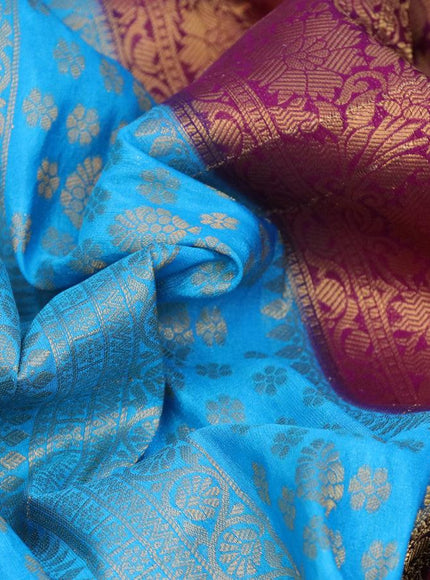 Banarasi semi crepe silk saree light blue and purple with allover zari weaves and zari woven border - {{ collection.title }} by Prashanti Sarees