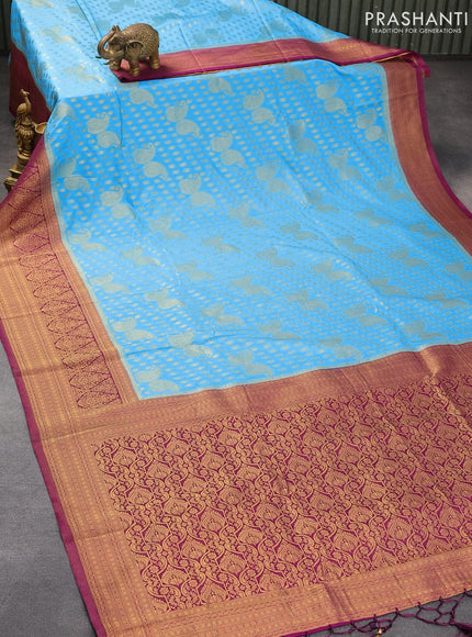 Banarasi semi crepe silk saree light blue and purple with allover zari woven paisley butta weaves and long zari woven border - {{ collection.title }} by Prashanti Sarees