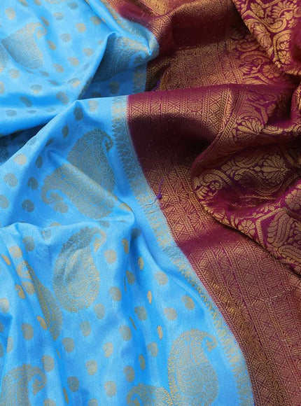 Banarasi semi crepe silk saree light blue and purple with allover zari woven paisley butta weaves and long zari woven border - {{ collection.title }} by Prashanti Sarees