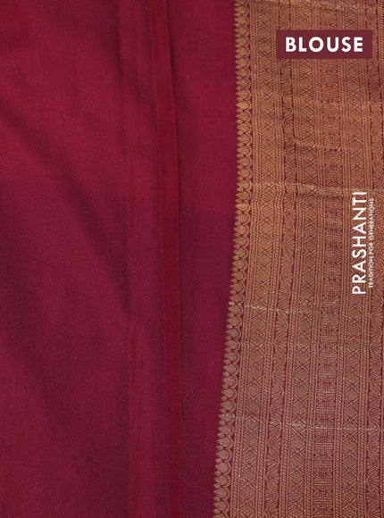 Banarasi semi crepe silk saree mango yellow and wine shade with allover zari woven paisley butta weaves and long zari woven border - {{ collection.title }} by Prashanti Sarees