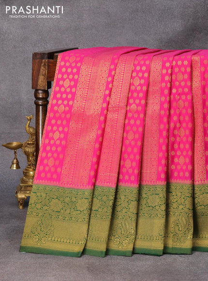 Banarasi semi crepe silk saree pink and green with allover zari weaves and zari woven border - {{ collection.title }} by Prashanti Sarees