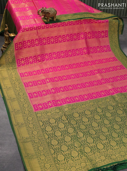 Banarasi semi crepe silk saree pink and green with allover zari weaves and zari woven border - {{ collection.title }} by Prashanti Sarees