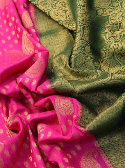 Banarasi semi crepe silk saree pink and green with allover zari woven paisley butta weaves and long zari woven border - {{ collection.title }} by Prashanti Sarees