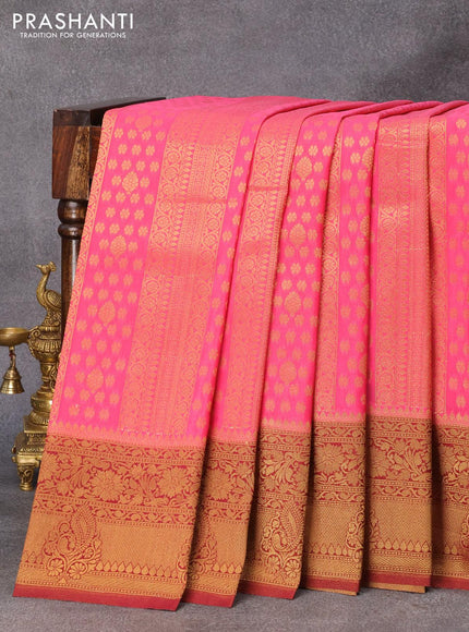 Banarasi semi crepe silk saree pink and maroon with allover zari weaves and zari woven border - {{ collection.title }} by Prashanti Sarees