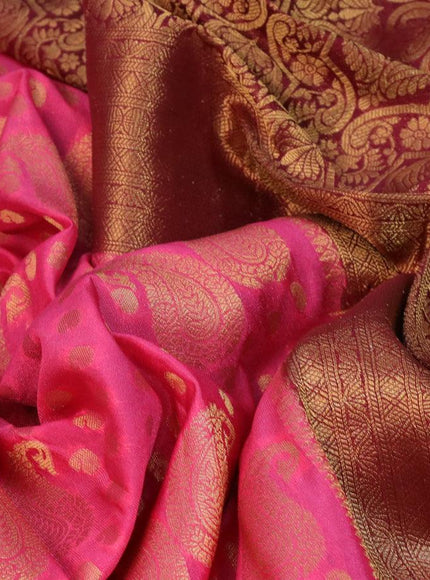 Banarasi semi crepe silk saree pink and maroon with allover zari woven paisley butta weaves and long zari woven border - {{ collection.title }} by Prashanti Sarees