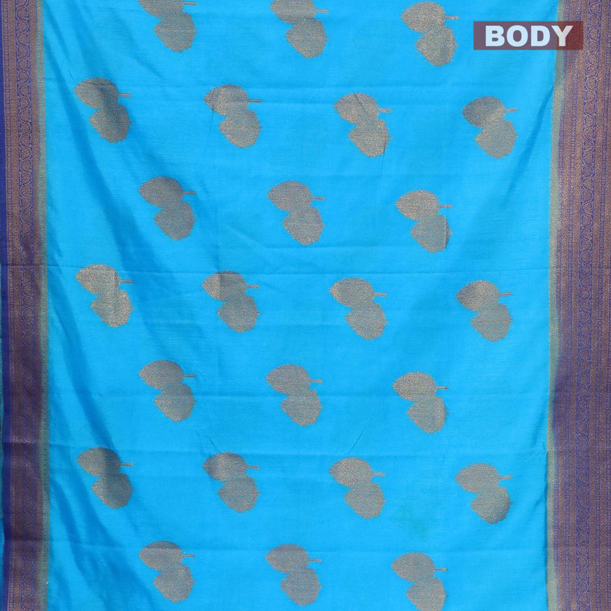 Banarasi semi dupion saree cs blue and blue with allover thread & zari woven buttas and zari woven border - {{ collection.title }} by Prashanti Sarees