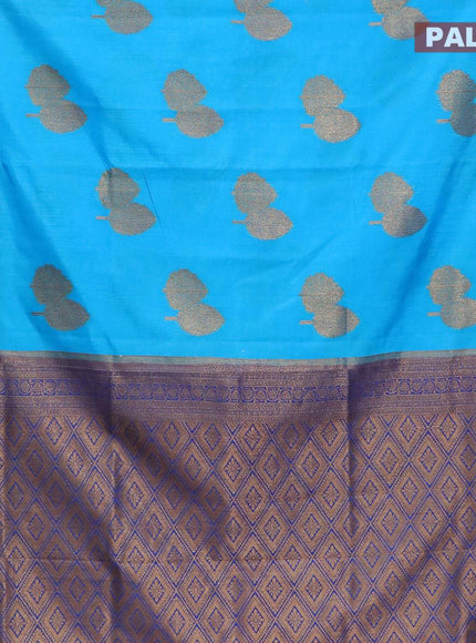 Banarasi semi dupion saree cs blue and blue with allover thread & zari woven buttas and zari woven border - {{ collection.title }} by Prashanti Sarees