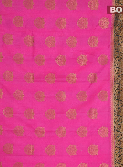 Banarasi semi dupion saree pink and bottle green with allover thread & zari woven buttas and long zari woven border - {{ collection.title }} by Prashanti Sarees