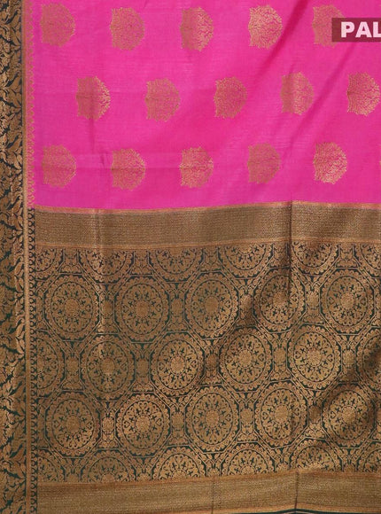 Banarasi semi dupion saree pink and bottle green with allover thread & zari woven buttas and long zari woven border - {{ collection.title }} by Prashanti Sarees