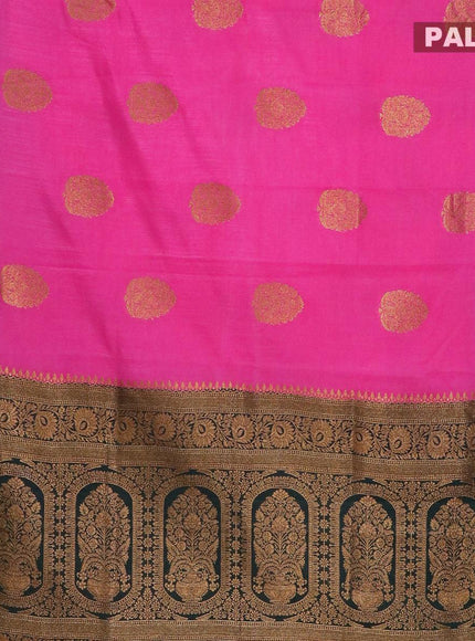 Banarasi semi dupion saree pink and bottle green with thread & zari woven buttas and zari woven border - {{ collection.title }} by Prashanti Sarees