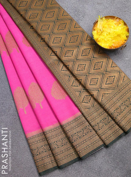 Banarasi semi dupion saree pink and green with allover thread & zari woven buttas and zari woven border - {{ collection.title }} by Prashanti Sarees