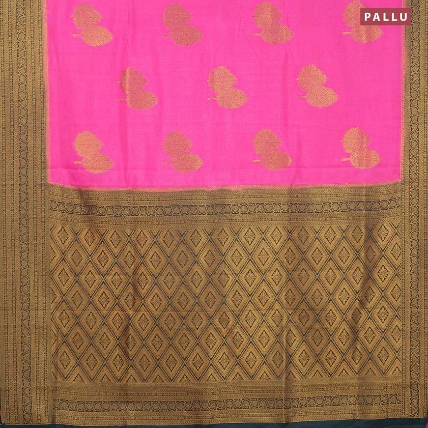 Banarasi semi dupion saree pink and green with allover thread & zari woven buttas and zari woven border - {{ collection.title }} by Prashanti Sarees
