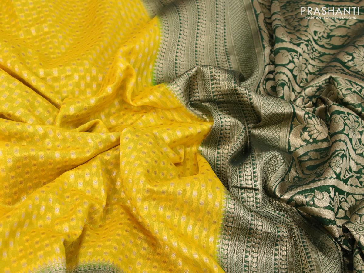 Yellow Banarasi Khaddi Georgette Silk Saree with Hand Brush Paint