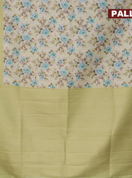 Banarasi softy silk saree cream and lime green with allover zari weaves & floral digital prints and zari woven border - {{ collection.title }} by Prashanti Sarees