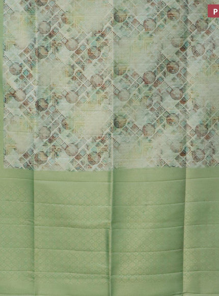 Banarasi softy silk saree green shade and green with allover zari weaves & geometric digital prints and long zari woven border - {{ collection.title }} by Prashanti Sarees