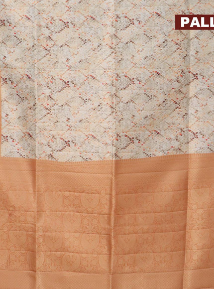 Banarasi softy silk saree off white and rustic orange with allover zari weaves & geometric digital prints and zari woven border - {{ collection.title }} by Prashanti Sarees