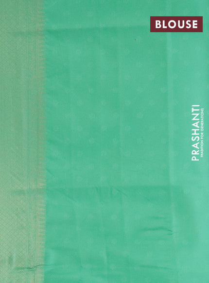 Banarasi softy silk saree off white and teal green with allover zari weaves & geometric digital prints and zari woven border - {{ collection.title }} by Prashanti Sarees