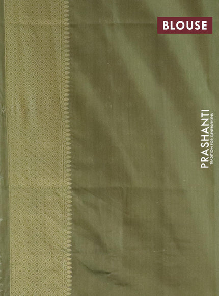 Banarasi softy silk saree pastel green and mehendi green with allover zari weaves & floral digital prints and zari woven border - {{ collection.title }} by Prashanti Sarees