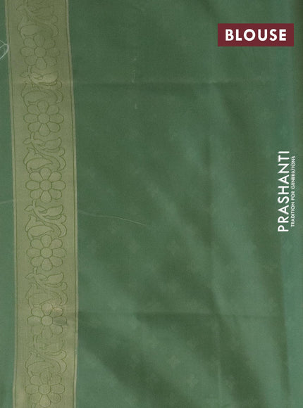 Banarasi softy silk saree pastel grey and dark green with allover zari weaves & floral digital prints and zari woven border - {{ collection.title }} by Prashanti Sarees