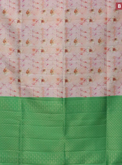 Banarasi softy silk saree pastel peach and green with allover zari weaves & floral digital prints and zari woven border - {{ collection.title }} by Prashanti Sarees