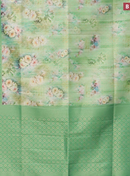 Banarasi softy silk saree teal green shade and green with allover zari weaves & floral digital prints and long zari woven border - {{ collection.title }} by Prashanti Sarees