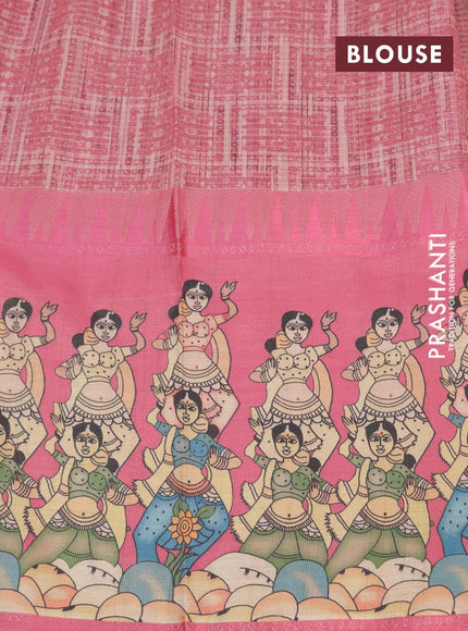 Banarasi tissue organza saree pink with plain body and kalamkari printed border - {{ collection.title }} by Prashanti Sarees