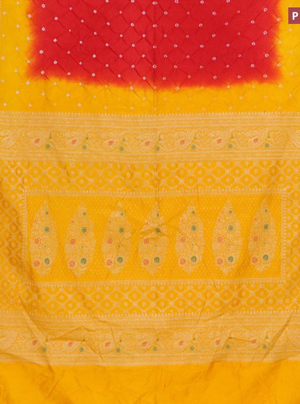 Bandhani saree red and mango yellow with bandhani prints and banarasi style mina border - {{ collection.title }} by Prashanti Sarees