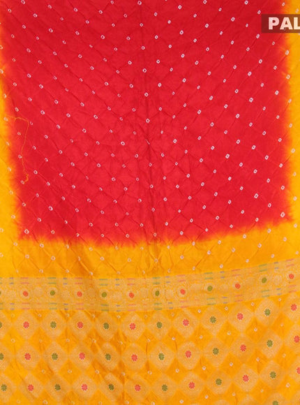 Bandhani saree red and mango yellow with bandhani prints and banarasi style mina border - {{ collection.title }} by Prashanti Sarees