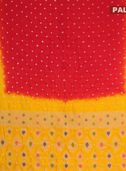 Bandhani saree red and mango yellow with bandhani prints and banarasi style mina border - {{ collection.title }} by Prashanti Sarees