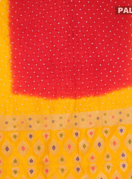 Bandhani saree red and mango yellow with bandhani prints and banarasi style mina border - {{ collection.title }} by Prashanti Sarees