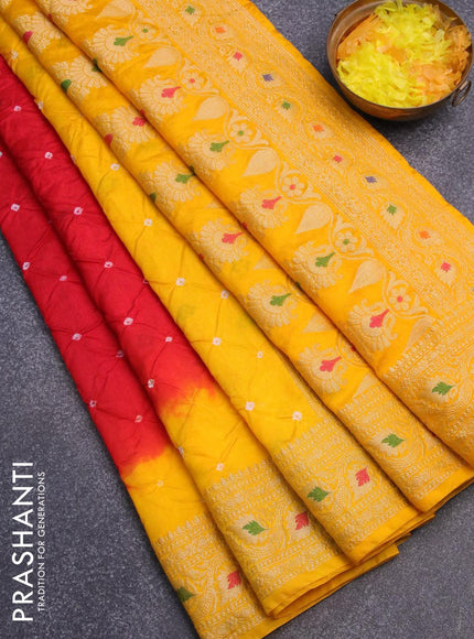 Bandhani saree red and yellow with bandhani prints and banarasi style mina border - {{ collection.title }} by Prashanti Sarees