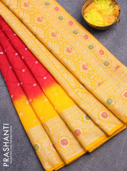 Bandhani saree red and yellow with bandhani prints and banarasi style mina border - {{ collection.title }} by Prashanti Sarees