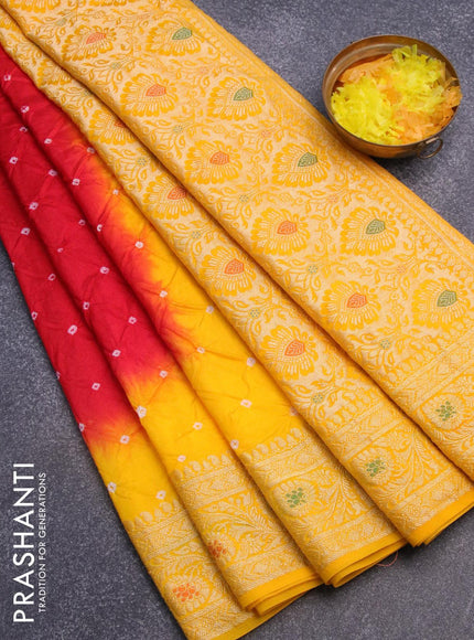 Bandhani saree red and yellow with bandhani prints and banarasi style mina border - {{ collection.title }} by Prashanti Sarees