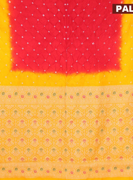 Bandhani saree red and yellow with bandhani prints and banarasi style mina border - {{ collection.title }} by Prashanti Sarees