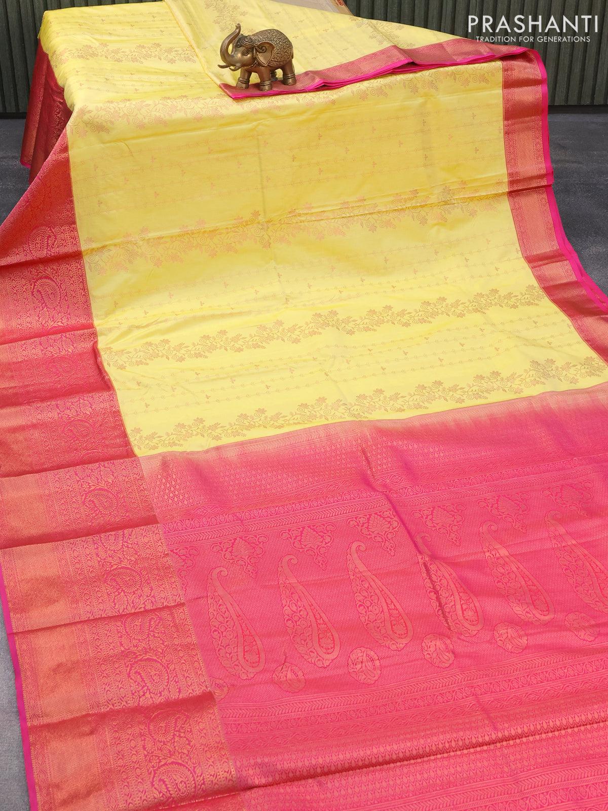 Silk Sarees : Pink silk zari weaving ceremonial saree