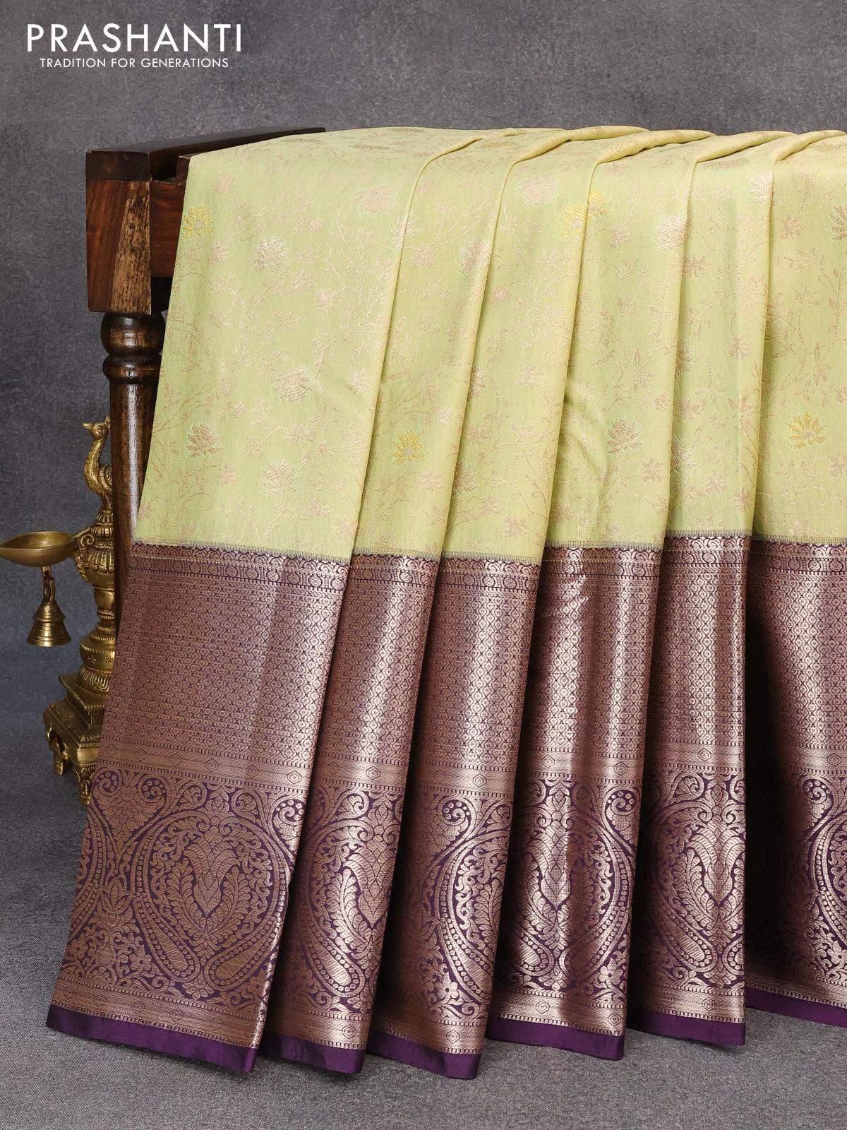 Pista Green Woven South Silk Saree – Zari Banaras